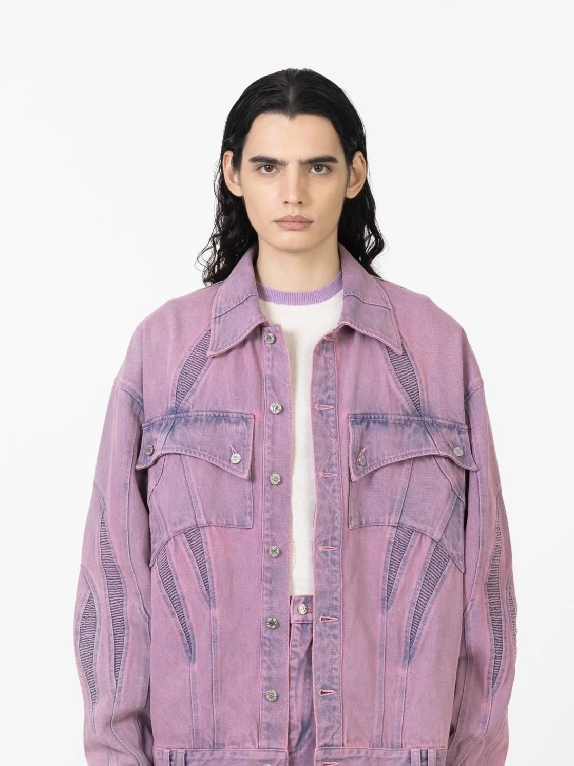 モネピネ lace docking design denim jacket モネピネ lace docking